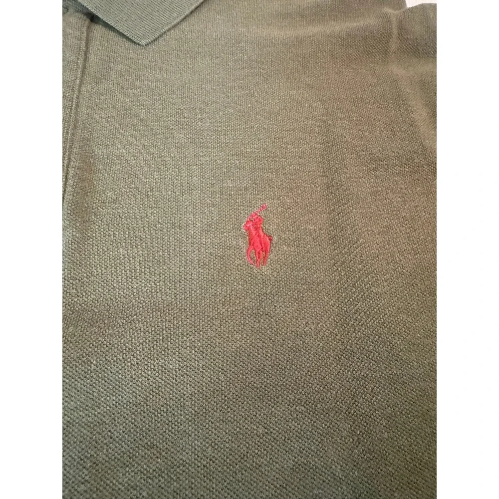 Polo Ralph Lauren Mens Large Olive Green Short Sleeve Pique Polo Shirt Red Pony
